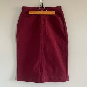Main Street Exchange Maroon Denim Skirt